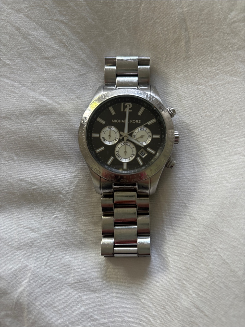 Michael Kors Stainless Steel Silver and Black Chronograph Watch